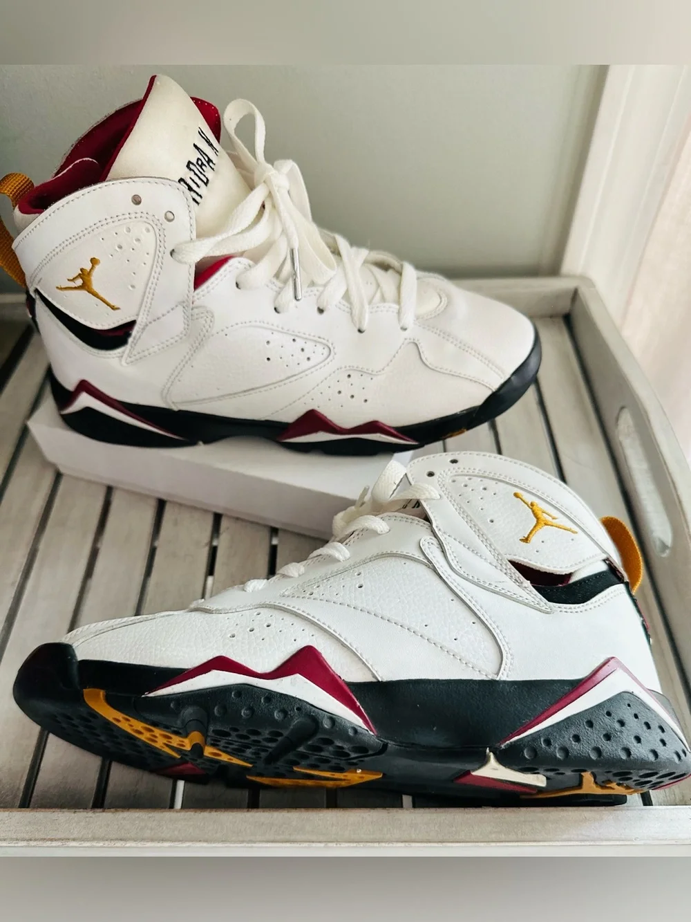 Air Jordan 7 Retro White Maroon Gold Basketball Sneakers - Picture 2 of 11